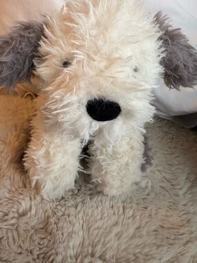 Jellycat Cream and Gray Plush Dog Toy with Black Nose